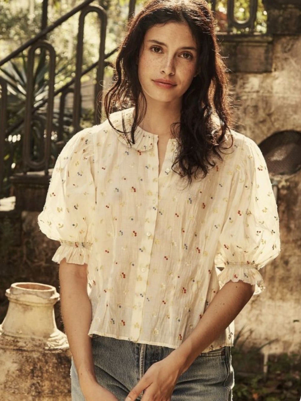 DÔEN Ora Top in Cherry Embroidery
